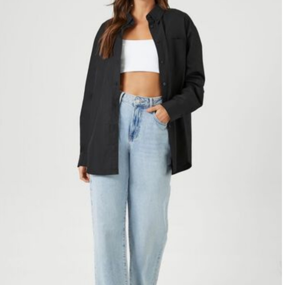 NWT Forever 21 Black Poplin Shirt